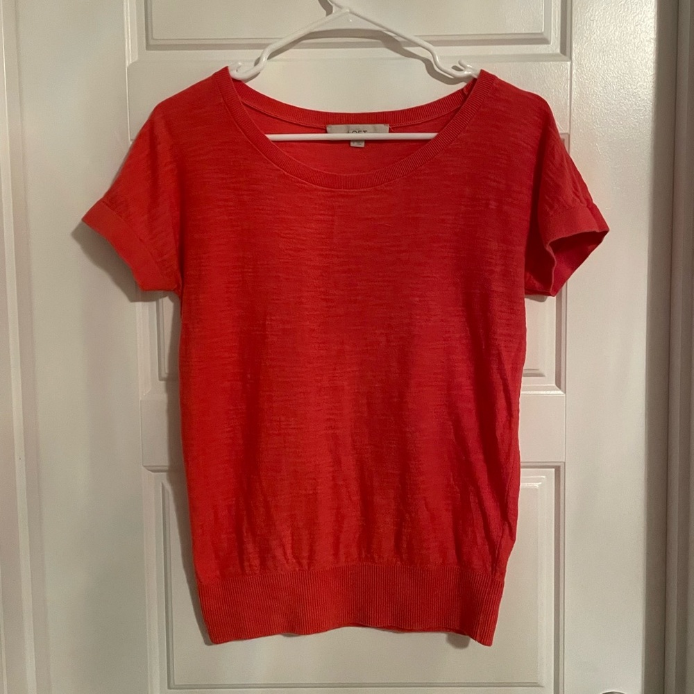 Red Ann Taylor Loft Short Sleeved Sweater